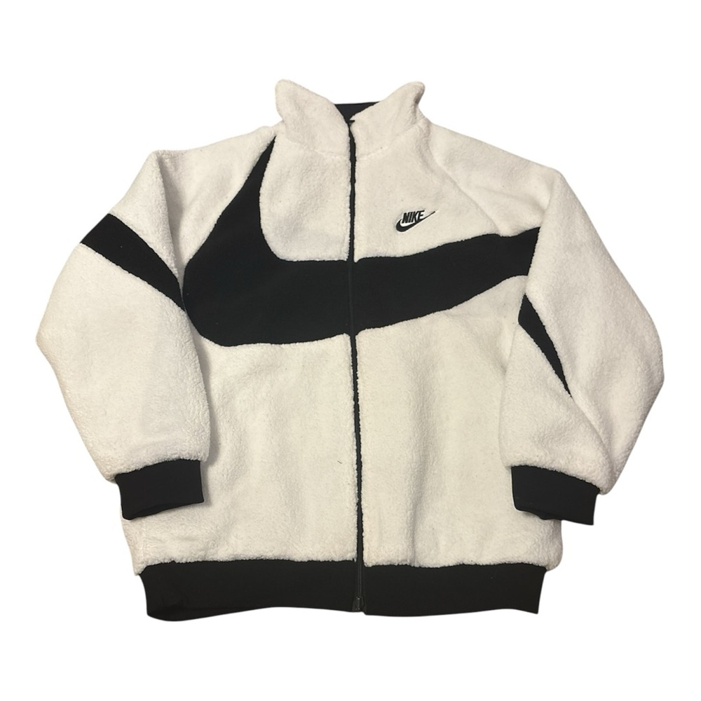 Nike Vaporwave Big Swoosh Fleece Sherpa Jacket Black & White Colorway Reversible